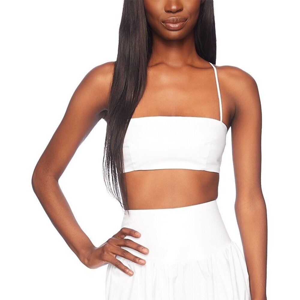 Susana Monaco Poplin Sugar White Smocked Bandeau Crop Top Women's L NEW